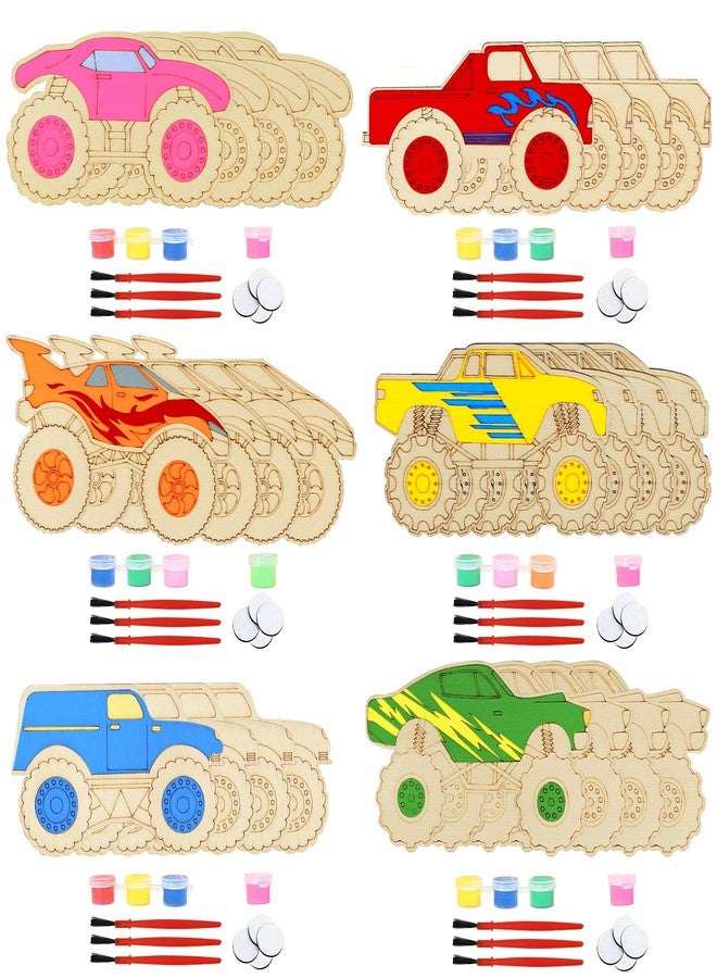 LARDUX Monster Truck Party Favors, 24PCS DIY Wooden Arts & Crafts Painting Kit for Kids, Glow in The Dark Party Favors Family Crafts Birthday Party Christmas Gifts Toys for Boys Girls - Image 4